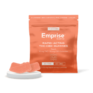 EMPRISE<BR>PEACH 10MG THC 10 MG CBD<BR>Peach Gummies